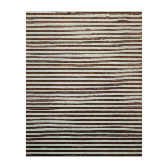 8' x 10' Hand Knotted Tibetan Wool & Silk Stripes Area Rug Brown Seafoam