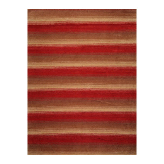 9' x 11'9" Hand Knotted Tibetan Wool Stripes Modern Oriental Area Rug Brown