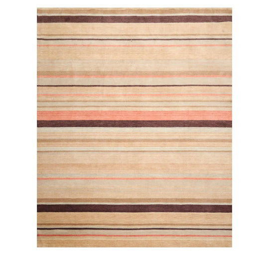 8' x 10' Handmade Tibetan Wool Designer Stripes Modern Oriental Area Rug Beige