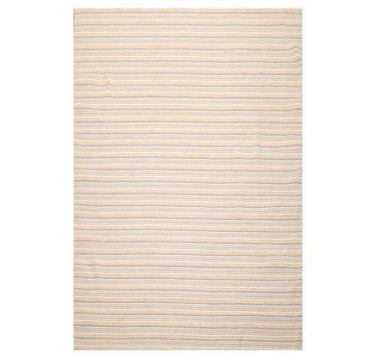 6'8'' x 9'11'' Hand Knotted Wool Designer Stripes Flat Weave Area Rug Beige
