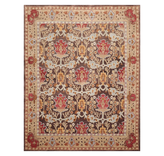 8x10 Brown, Beige Hand Tufted Hand Made 100% Wool William Morris Traditional Oriental Area Rug