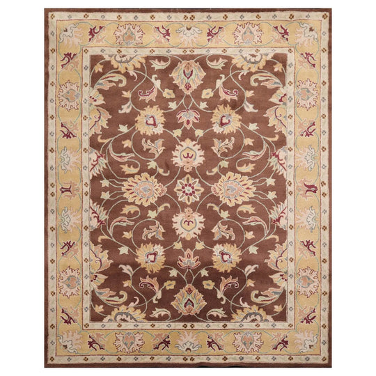 8' x 10' Handmade 100% Wool Traditional Oriental Area Rug Brown, Light Gold