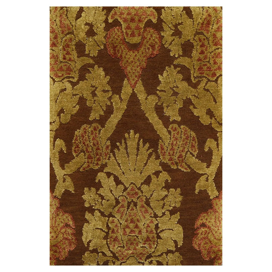 2' x 3' Hand Knotted Wool & Silk Baroque High Low Pile Tibetan Area Rug Brown