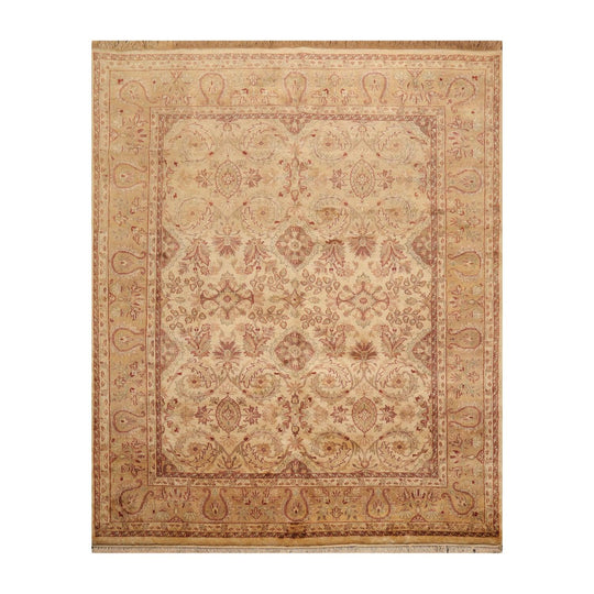 7'9" x 9'8" Hand Knotted Traditional Wool Agra Oriental Area Rug Warm Beige