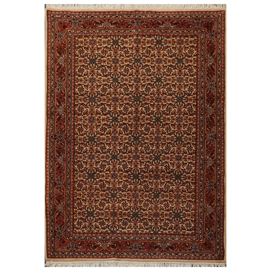 4'1" x 5'11" Hand Knotted 100% Wool Traditional Oriental Area Rug Beige