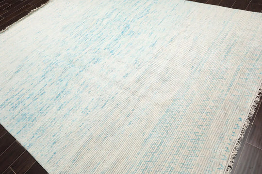 8' x 10' Hand Knotted 100% Wool Muted Modern Area Rug Ivory, Aqua