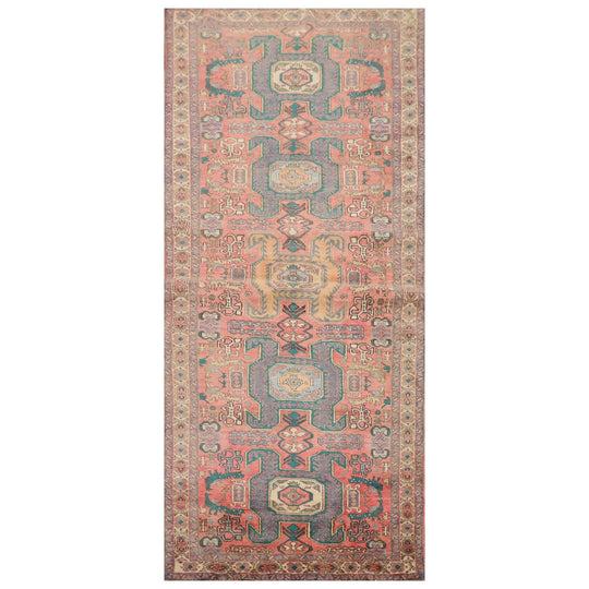 Vintage Runner Hand Knotted Wool Turkish Oushak Area Rug Faded Salmon 4'3" x 11'4"