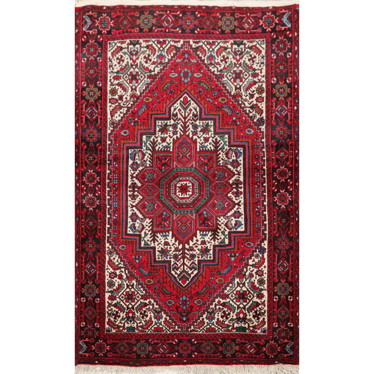 2'6" x 4'2” Vintage Hand Knotted 100% Wool Heriz 200 KPSI Oriental Area Rug Red