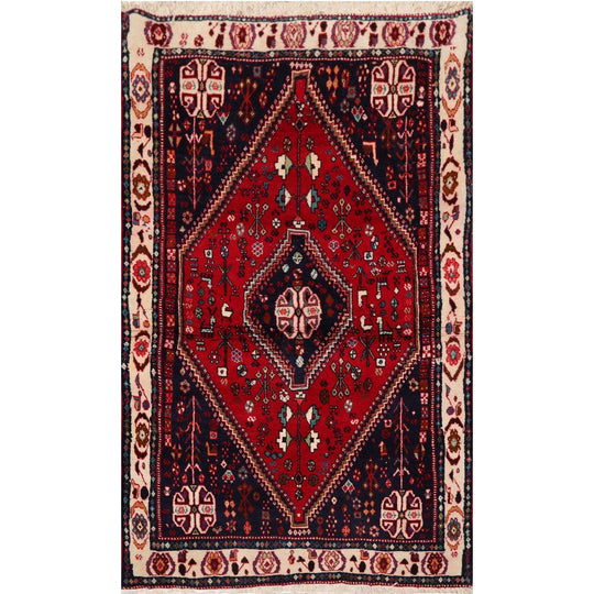 3'5" x 5'9” Vintage Gashgaai Hand Knotted 100% Wool Oriental Area Rug Red, Navy