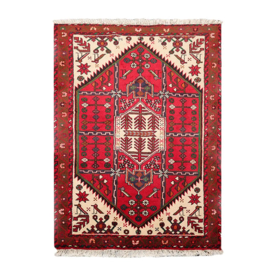3’6” x 5’ Vintage Hand Knotted Wool Hamadan Traditional Oriental Area Rug Red