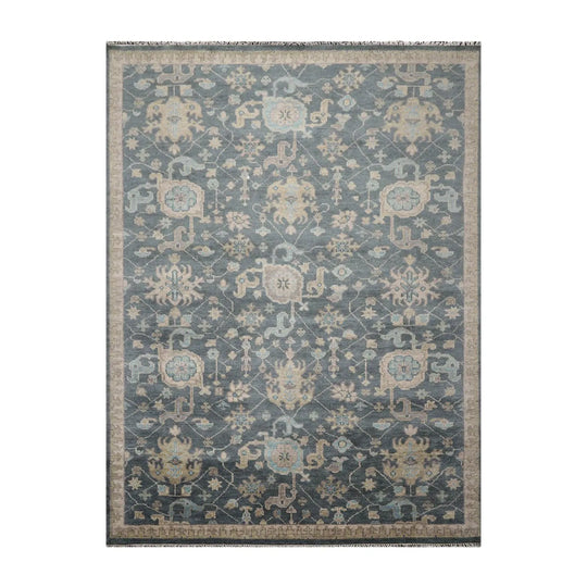 Muted Hand Knotted Wool Traditional Herizz Oriental Area Rug Slate 9’ x 12’1”