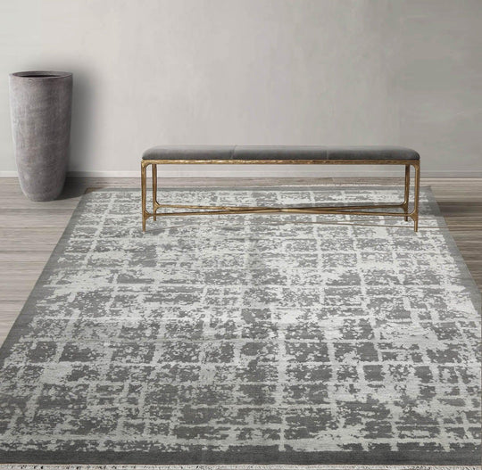 8’1" x 10’2"Hand Knotted Wool & Silk Tibetan Sherpa Oriental Area Rug Gray