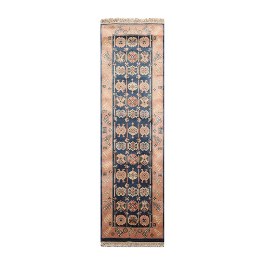 Ottoman Runner Hand Knotted 100% Wool Tibetan Oriental Area Rug Blue 2'6” x 9'