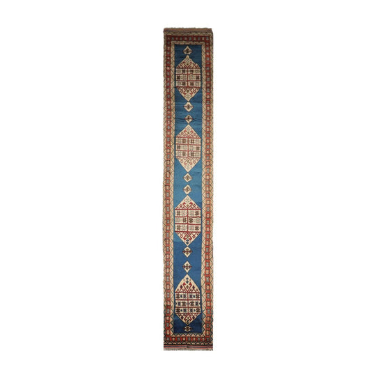 Turkish Vintage Hand Knotted Southwestern Runner Wool Area Rug 3' x 19'3"