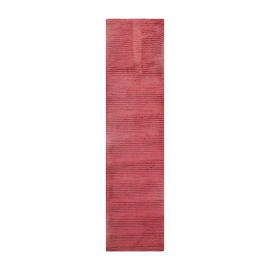 Ribbed Solid Runner Handmade Wool Modern Oriental Area Rug Raspberry 2' x 8'