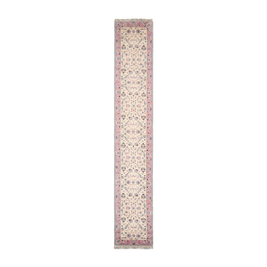 Plus Pile Hand Knotted Wool Traditional Runner Area Rug Cream 2'7" x 15'2"