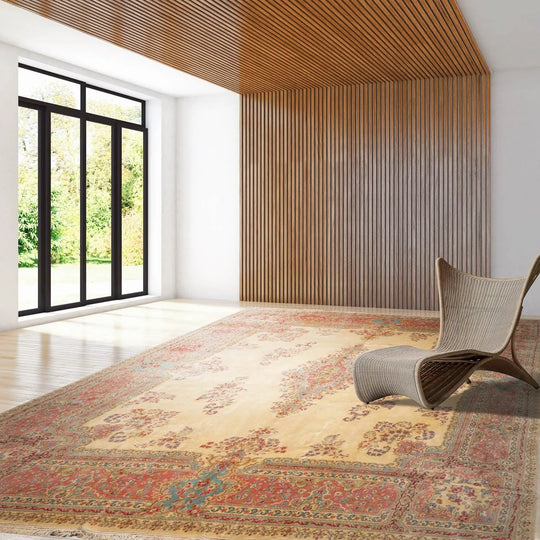 13'4''x17'6'' Hand Knotted 100% Wool Kerman Traditional Oriental Area Rug Ivory, Blush Color