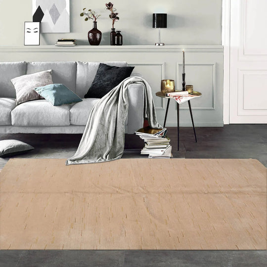 5' 1''x6' 11'' Hand Knotted Tibetan Wool and Silk Michaelian & Kohlberg Modern & Contemporary Oriental Area Rug Beige, Tan Color