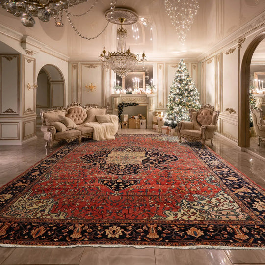 9x12 Rose, Midnight Blue Hand Knotted 100% Wool Ferahan Traditional Oriental Area Rug