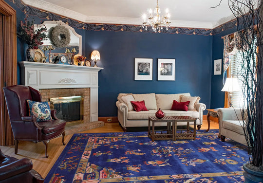 Multi Size Hand Tufted Pictorial New Zealand Wool Chinese Art Deco Oriental Area Rug Royal Blue,Moss Color