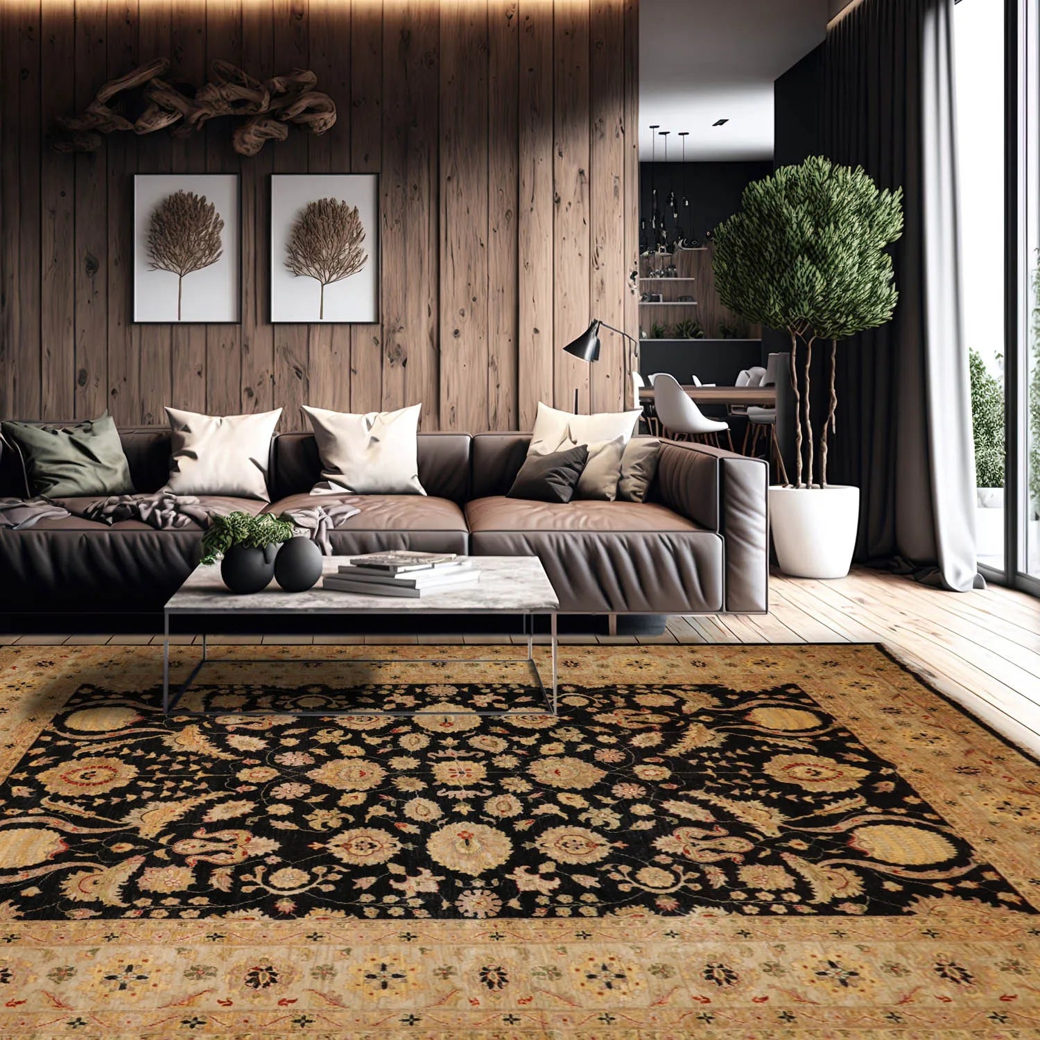 10x14 Black Hand Knotted Persian Area Rug | Oriental Rug of 