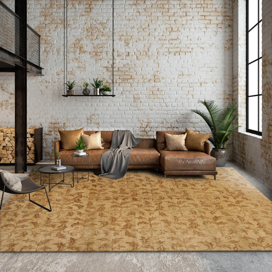 8x10 Gold, Brown Hand Knotted 100% Wool Tibetan Transitional Oriental Area Rug