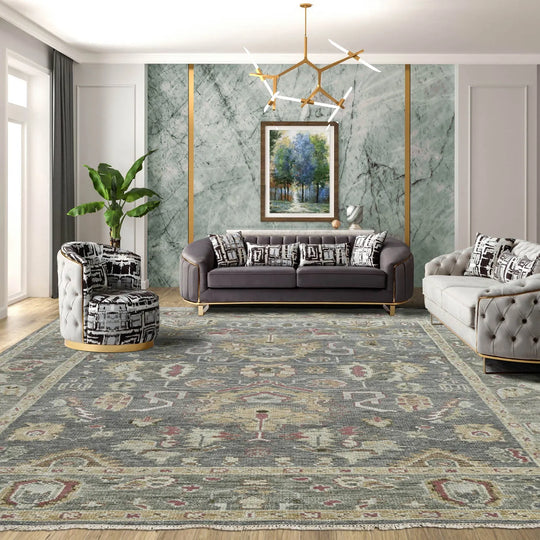 Multi Size Gray, Moss Hand Knotted 100% Wool Turkish Oushak Traditional Oriental Area Rug