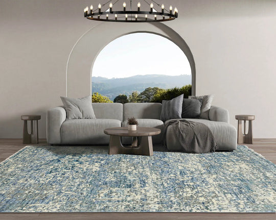 Multi Size Beige, Blue Hand Knotted 100% Wool Turkish Oushak Transitional Oriental Area Rug
