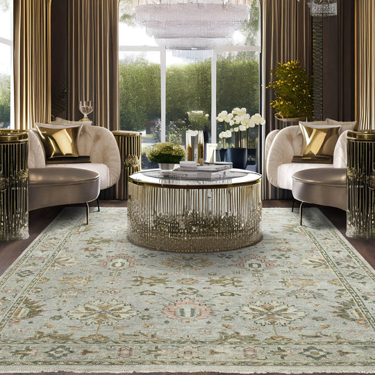 8x10 Gray LoomBloom Hand Knotted Traditional All-Over Oushak 100% Wool Oriental Area Rug