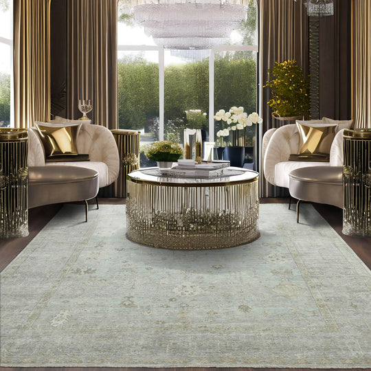 9x12 Celadon, Gray Hand Knotted Afghan Oushak 100% Wool Traditional Oriental Area Rug