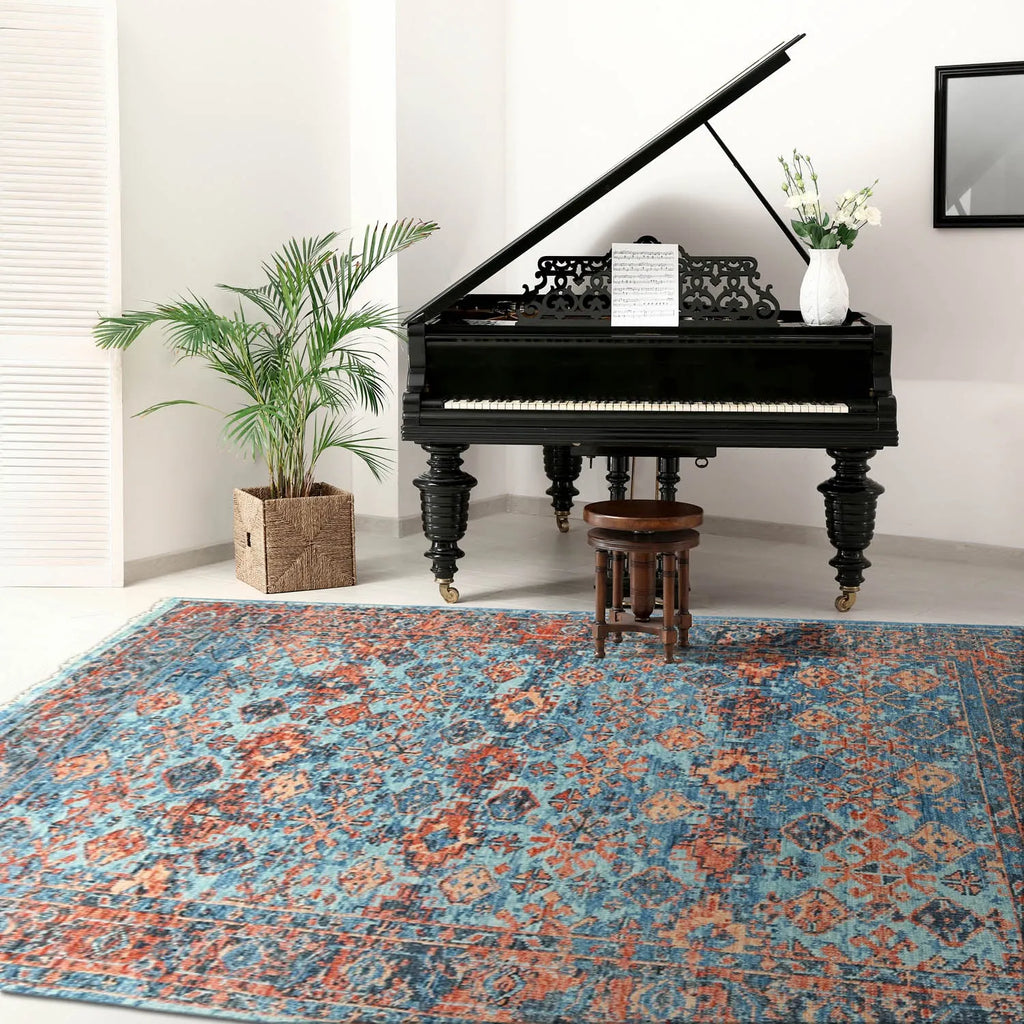 Multi Size Blue Hand Knotted Wool Turkish Oushak Arts & Craft Rug