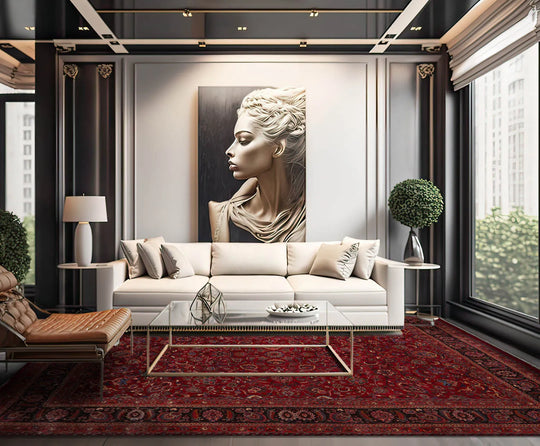 11'4''x16'4'' Palace Burgundy, Midnight Blue Hand Knotted Persian 100% Wool Mashad Traditional Oriental Area Rug