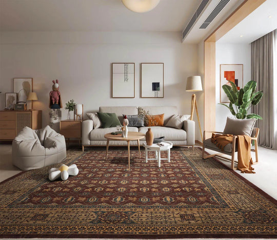 12'3"x16' Palace Chocolate, Moss Hand Knotted 100% Wool Peshawar Arts & Crafts Oriental Area Rug