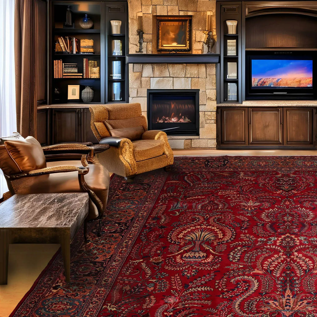 Palace Red Hand Knotted 100% Wool Sarouk Persian Oriental Area Rug ...