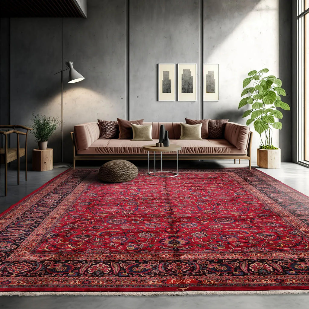 Palace Burgundy Hand Knotted Wool Mashad Persian Oriental Area Rug ...