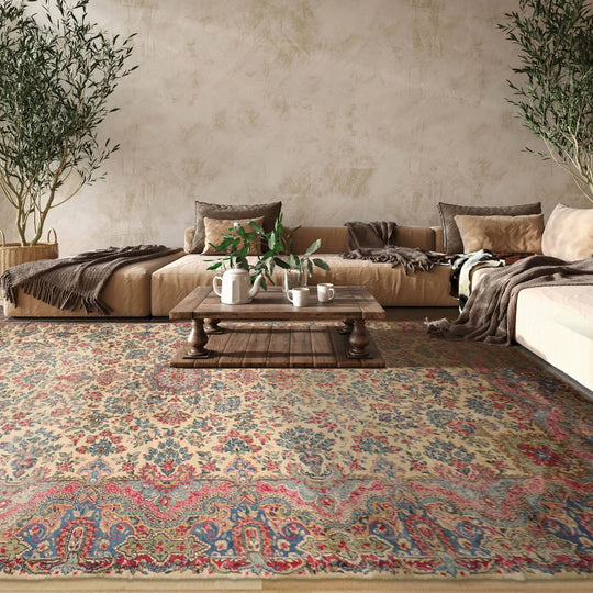 10'x18' Palace Ivory, Rose Hand Knotted 100% Wool Kerman Traditional Oriental Area Rug