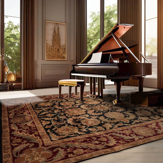 8x10 Black, Burgundy Hand Knotted 100% Wool Agra Traditional Oriental Area Rug