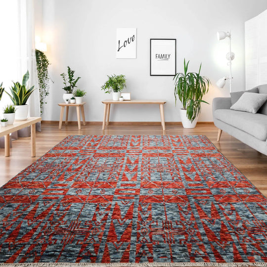 LoomBloom 8x10 Slate, Orange Hand Knotted Oushak 100% Wool Modern & Contemporary Oriental Area Rug