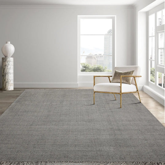 Multi Size Hand Loomed Ribbed Wool  Modern & Contemporary  Oriental Area Rug Ash Gray, Color