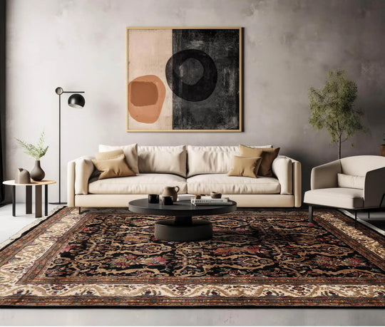 LoomBloom 8x10 Black Hand Knotted Traditional 150 KPSI All-Over Wool Oriental Area Rug