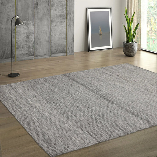 LoomBloom 5x8 Size Gray Hand Woven Modern Ribbed Wool Oriental Area Rug