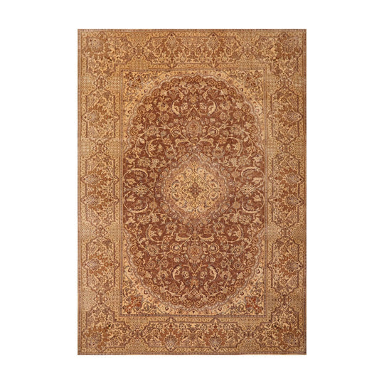 7'11" x 11'11" Hand Knotted Wool & Silk Tabrizz 250 KPSI Area Rug Brown