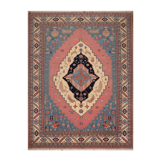 Hand Knotted Romanian Seraapi Wool Oriental Area Rug Ivory 9’9" x 14’1"