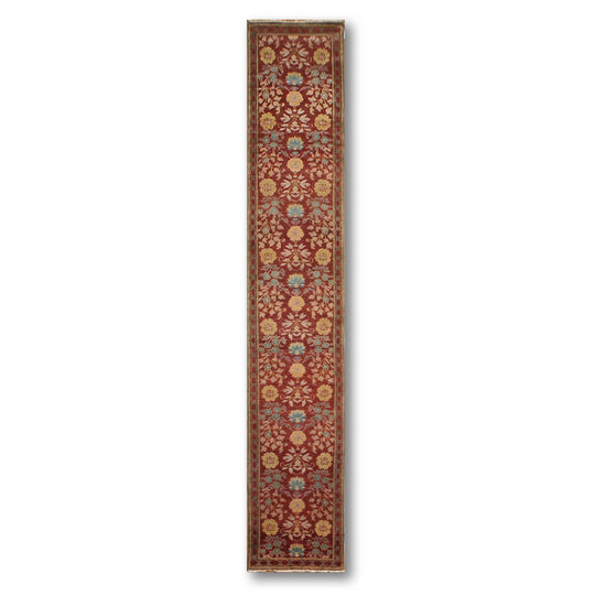 2'6" x 16' Runner Hand knotted Turkish Oushak Vegetable Dyed wool Area rug Rust