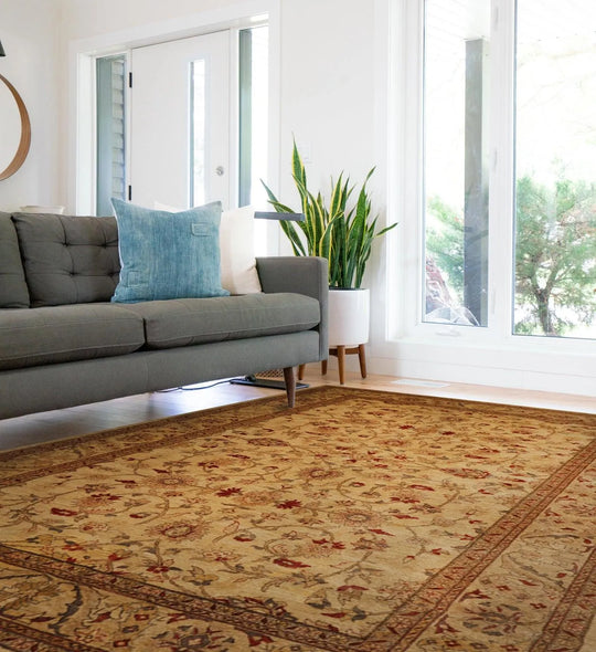 9’11” x 14’ Hand Knotted Wool Peshawar Traditional Oriental Area Rug Light Gold