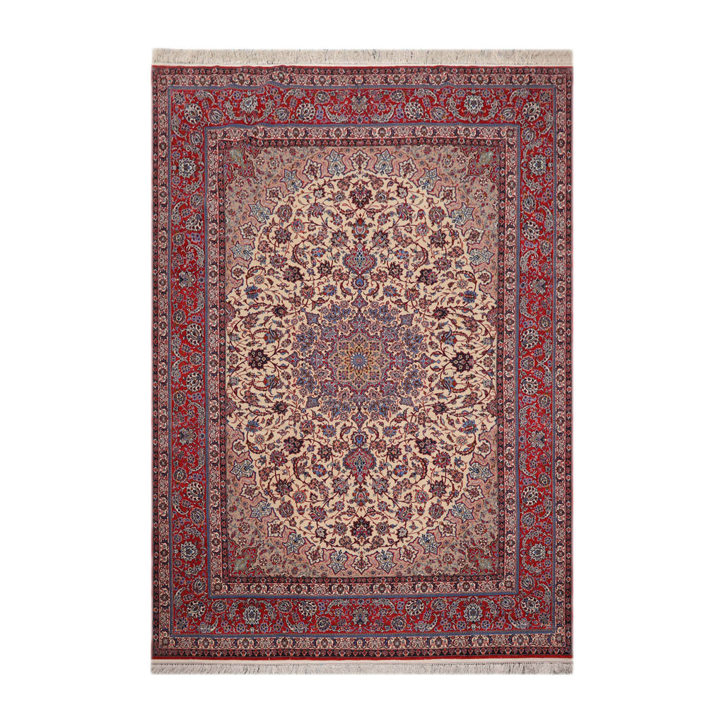 9x12 Ivory, Red Hand Knotted Wool & Silk Isfahan Oriental Area Rug –  Oriental Rug Of Houston