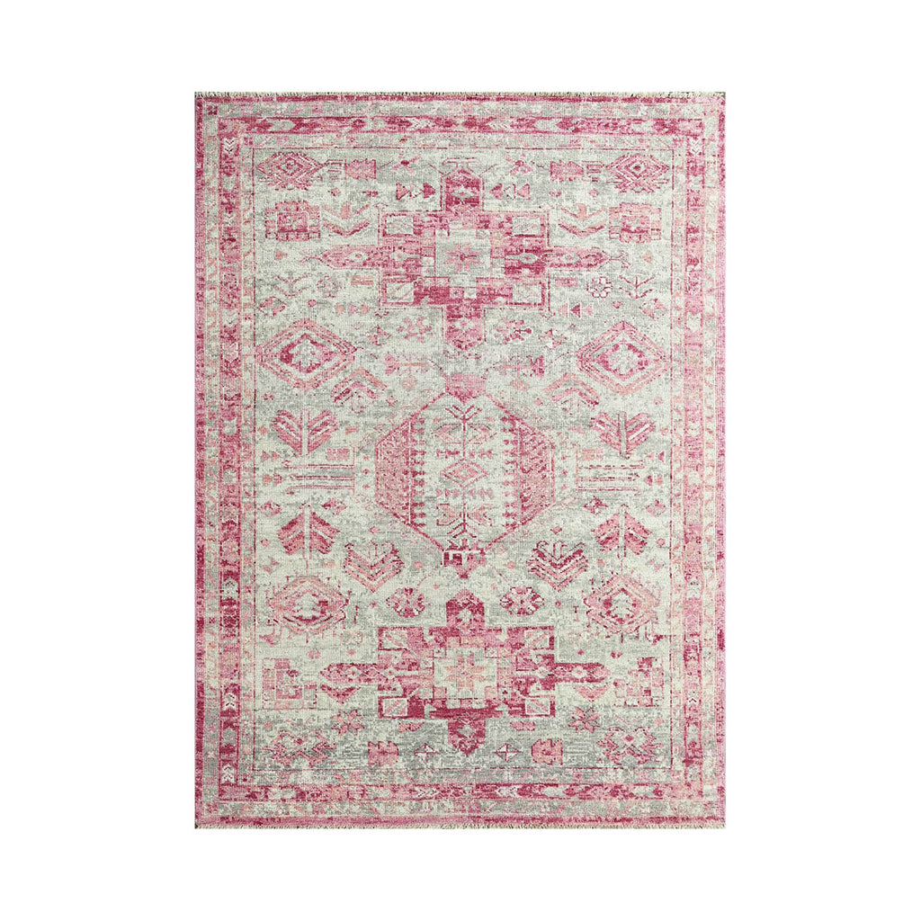 Oriental Handmade Hand-Knotted Rectangle 8'4'' x 10'3'' Wool Area Rug in  Light Pink/Gray/Red