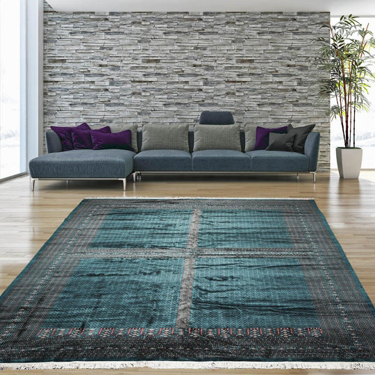 Master Weaver Signed Bokhara Hand Knotted 300 KPSI Wool Area Rug Teal 12'5" x 15'8"