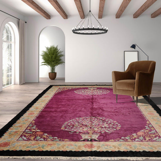 Vintage Plush Pile Art Deco Hand Knotted 100% Wool Area Rug Plum 12'x17'4"