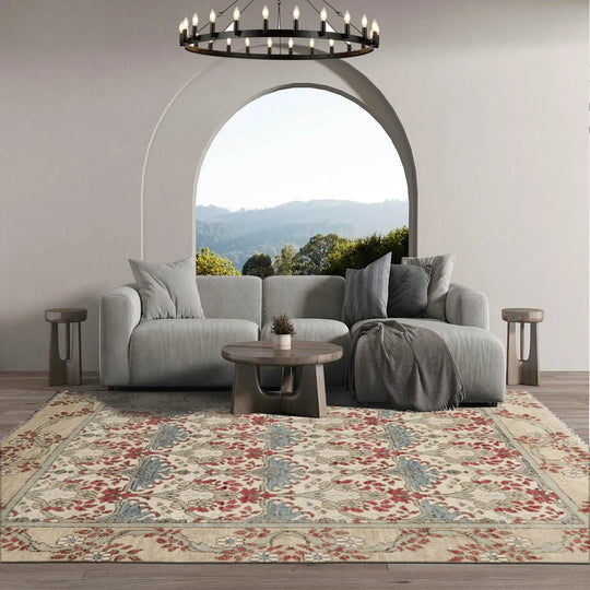 8' 2''x9' 11'' Hand Knotted Oushak 100% Wool William Morris Arts & Crafts Oriental Area Rug Beige, Moss Color